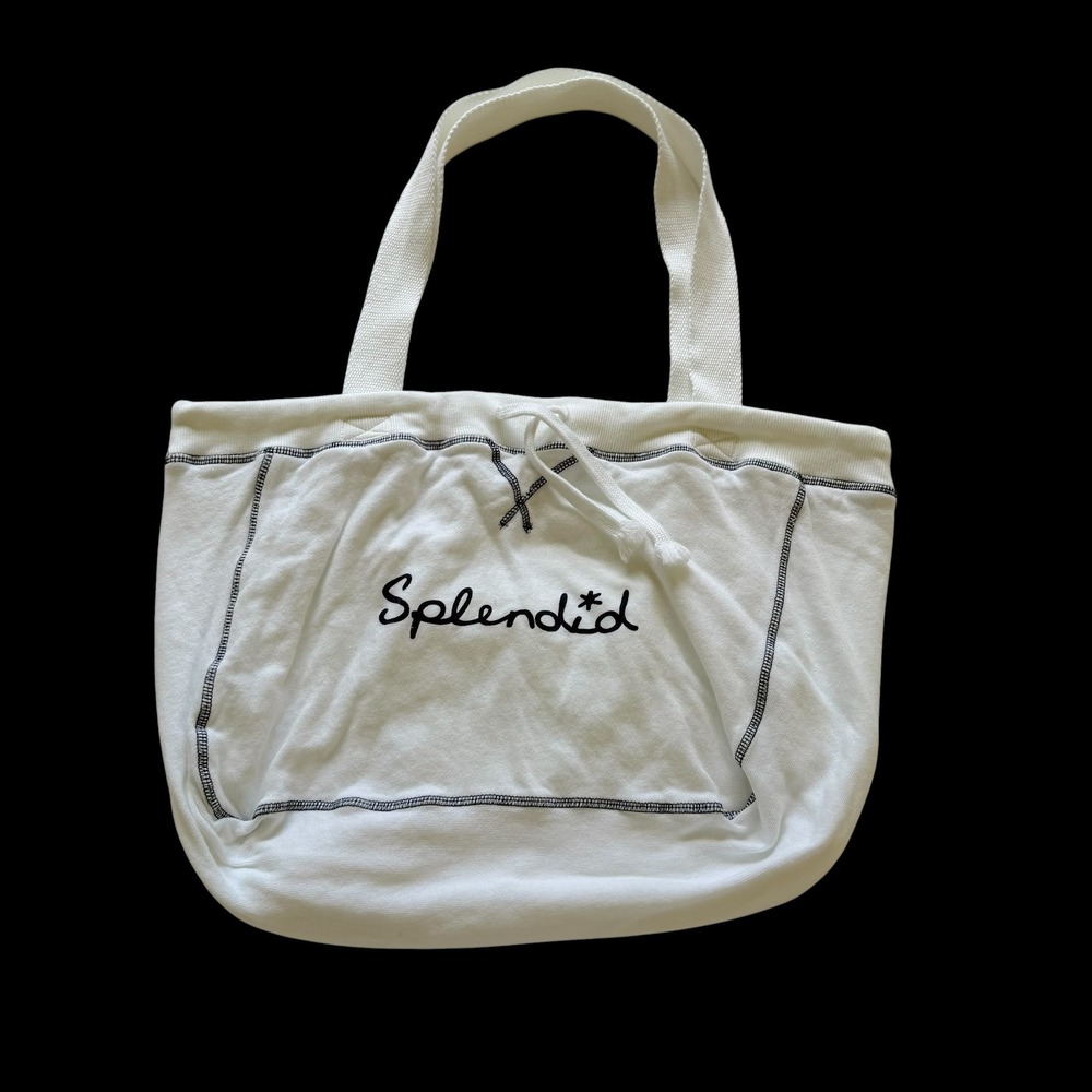 Splendid White Cotton Jersey Logo Tote Bag RA12707 Navy Contrast Stitch